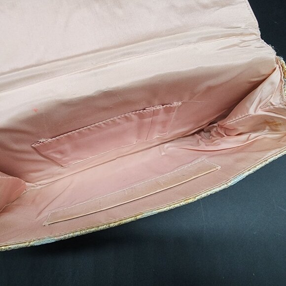 Vintage 1960s Brocade Floral Clutch Purse With Gold Trim 9.5x5.5" by Majestic - Picture 7 of 11